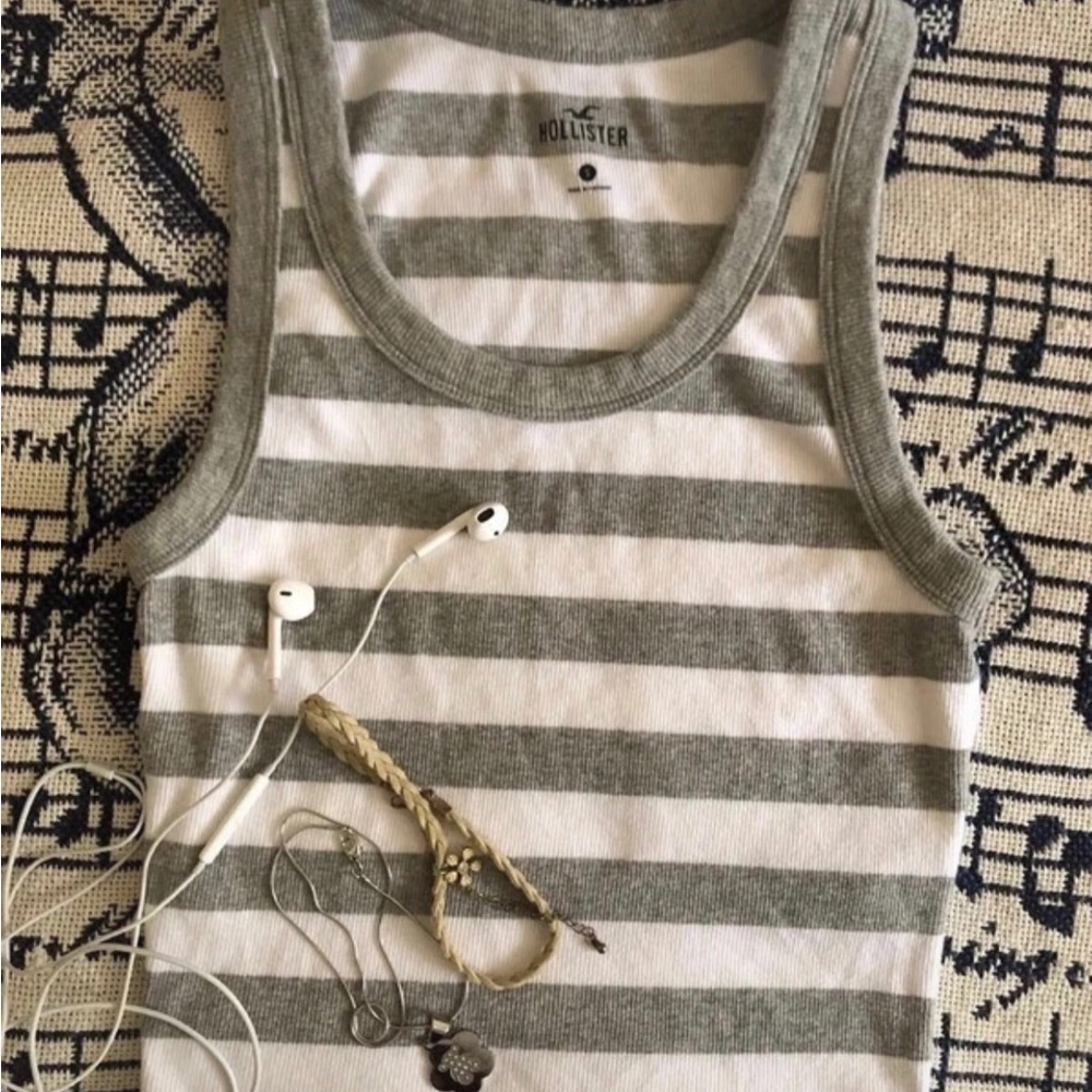Hollister Gray and White Striped Crop Tank